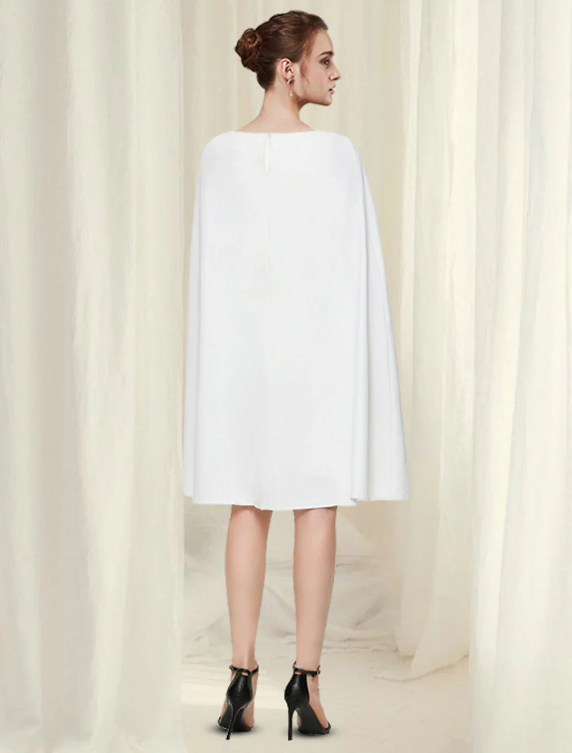 Vestidos de cóctel de tubo/columna para fiesta, para invitados de boda, hasta la rodilla, sin mangas, cuello joya, de gasa con elegante